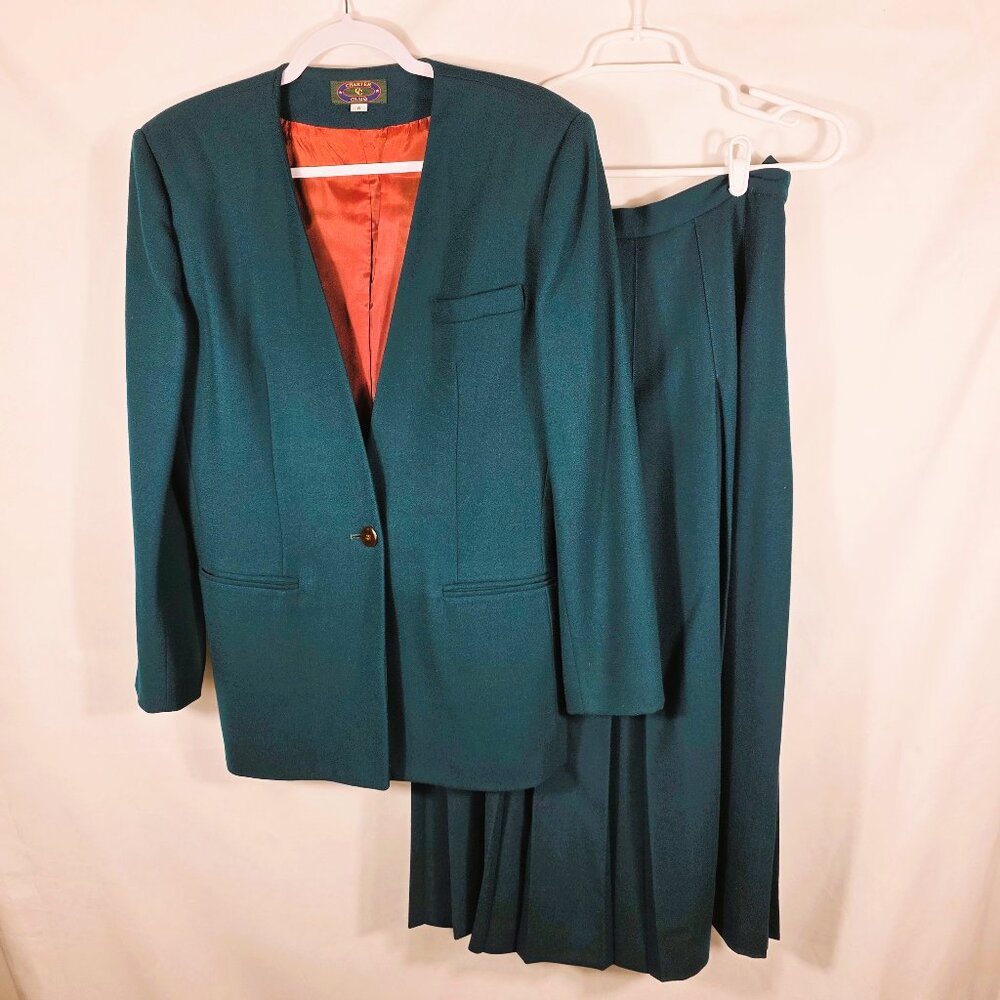 Vintage Charter Club Worsted Wool Skirt Suit Women's Size 8/10 Dark Forest Green